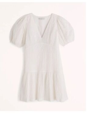 Abercrombie Cream Puff Sleeve V-Neck Mini Dress